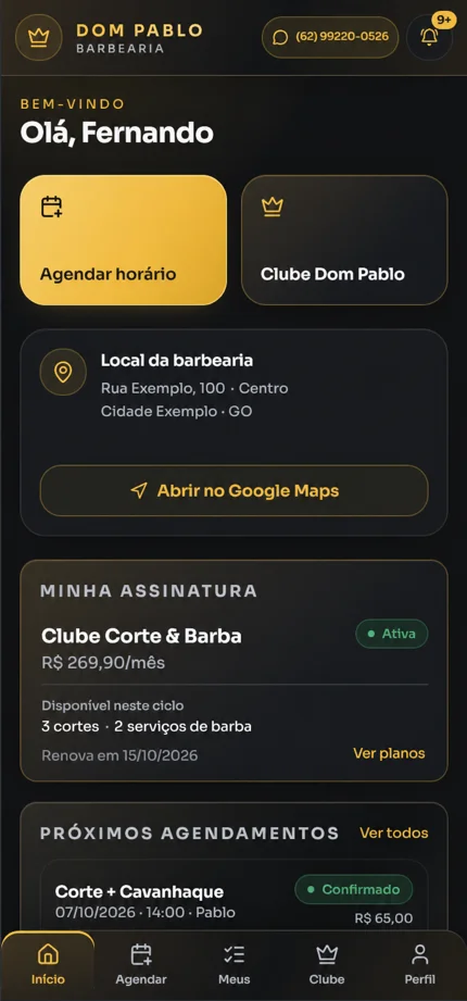 App do cliente: início e agendamento